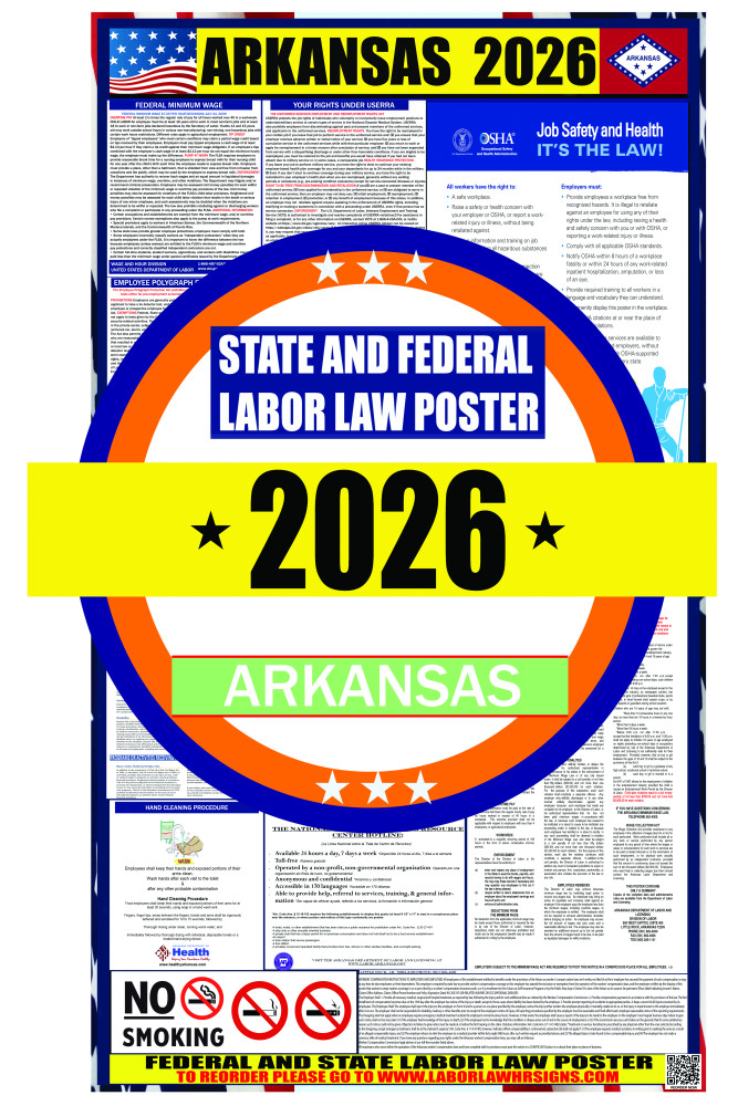 2025 Arkansas Labor Law Poster - 16x40 Laminated Compliance Poster For Workplace Regulations