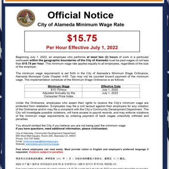 CALIFORNIA - Alameda - Minimum Wage City Poster