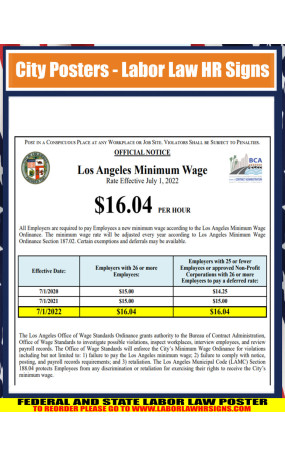 CALIFORNIA - Los Angeles- Minimum Wage City Poster