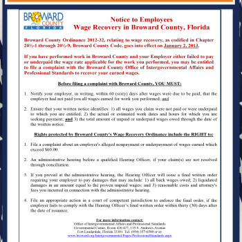 Florida - Wage Recovery in Broward County, Florida