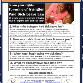 New jersy - Irvington Paid Sick Leave City Poster