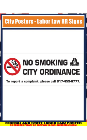 Texas - Arlington No Smoking per City Ordinance City Poster