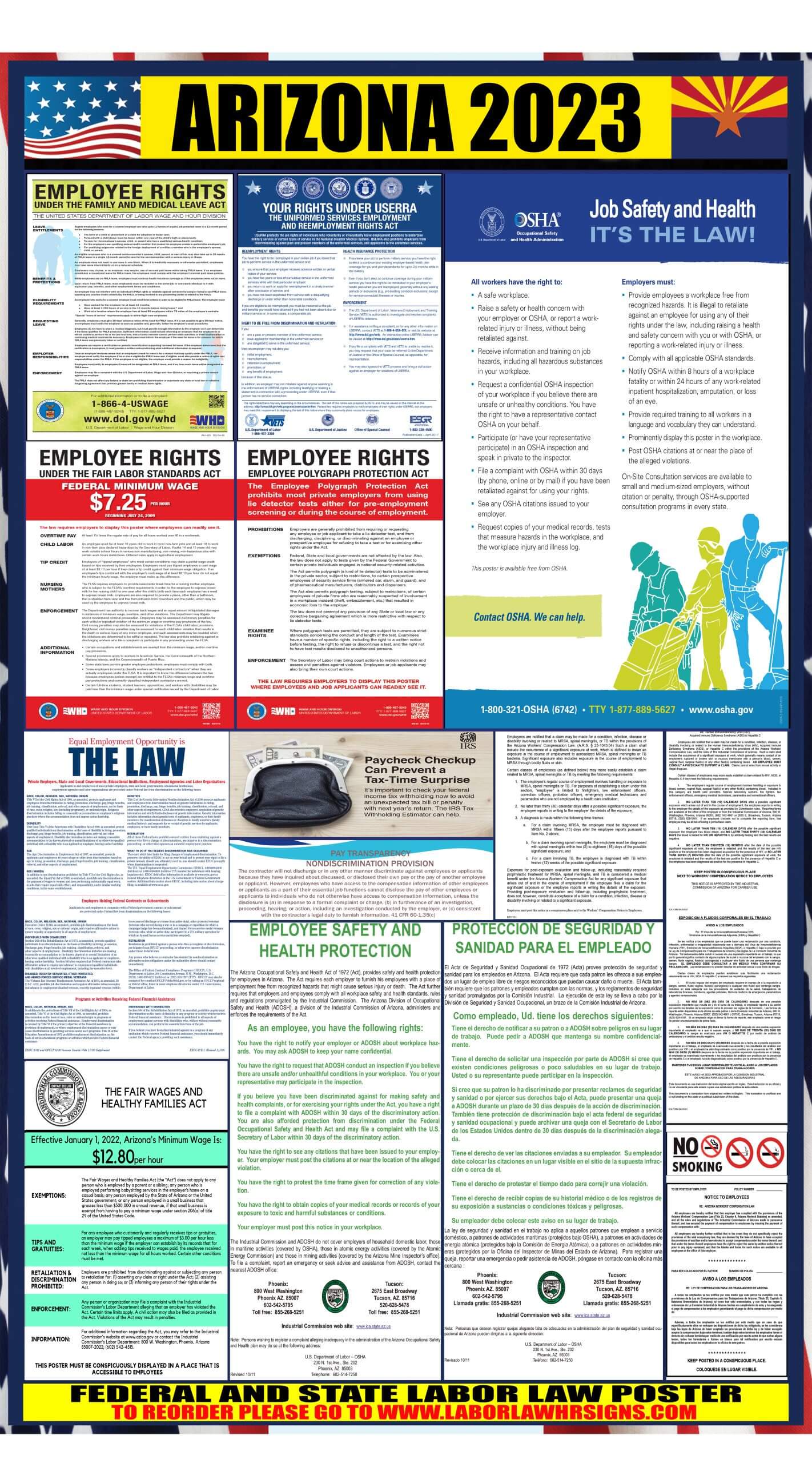 20 W x 26 H OSHA Compliant AZ State J J 20 W x 26 H English Laminated Poster Set for Workplace Compliance Keller & Associates 2019 Arizona & Federal Labor Law 2-Poster Set & Federal 