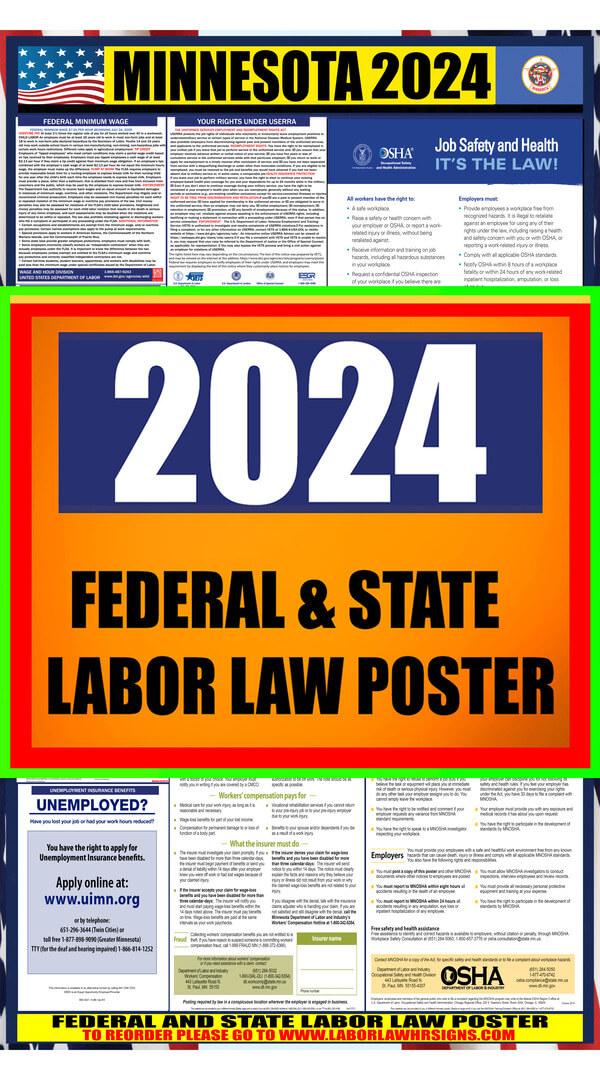 2025 Minnesota Labor Law Posters ⭐ State, Federal, OSHA LABORLAWHRSIGNS