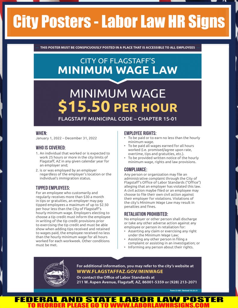 ArizonaFlagstaff Minimum Wage City Poster LABORLAWHRSIGNS