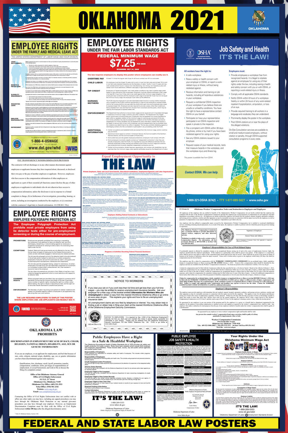 2021 Oklahoma State and Federal Labor Law Poster OK LABORLAWHRSIGNS