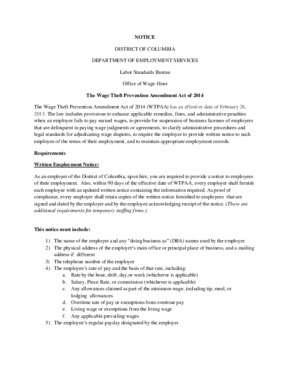 district of columbia notice of wage theft prevention amendment act of  small