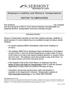 vermont form  notice to employees employers liability and workers comp rev   small