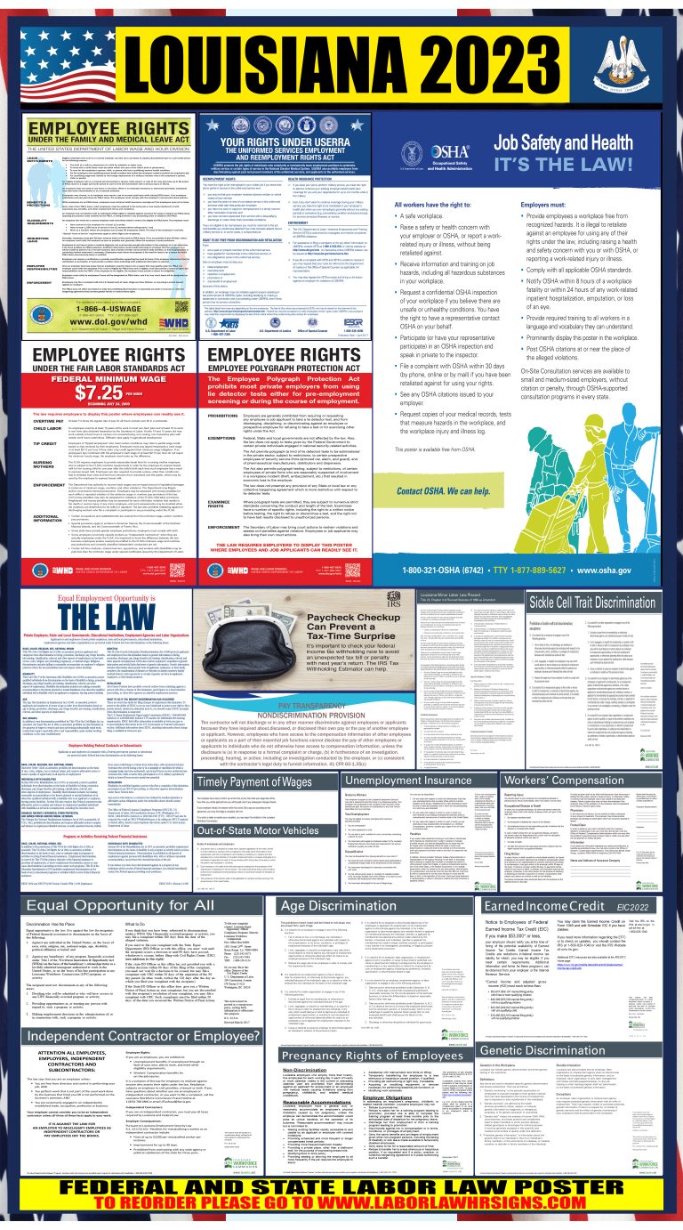 2023 Louisiana Labor Law Posters ⭐ State, Federal, OSHA LABORLAWHRSIGNS