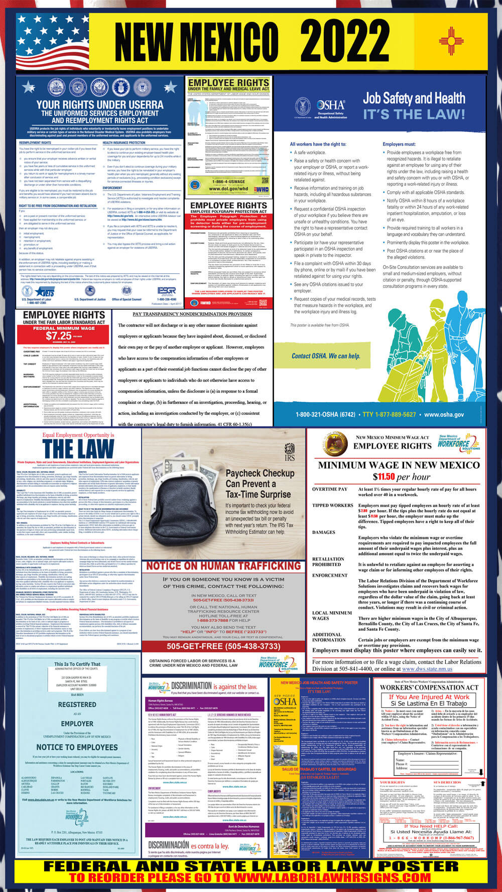 - OSHA Compliant Laminated Posters English, NM State 2020 New Mexico State and Federal Labor Law Poster Set Includes FFCRA Poster