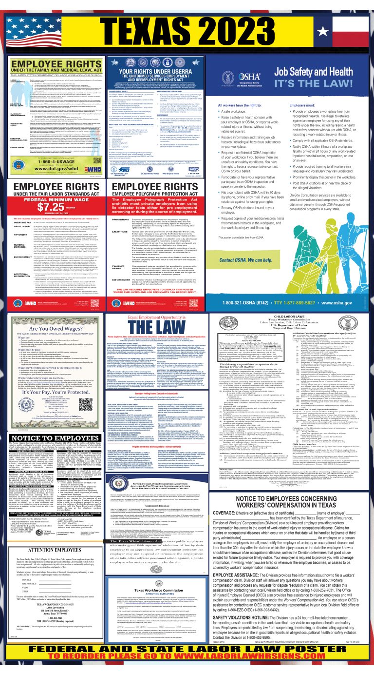 2023 Texas Labor Law Posters ⭐ State, Federal, OSHA LABORLAWHRSIGNS