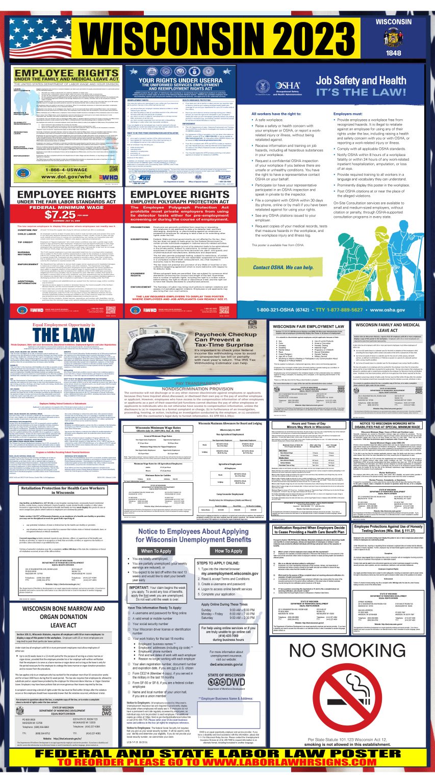 2023 Wisconsin Labor Law Posters ⭐ State, Federal, OSHA LABORLAWHRSIGNS
