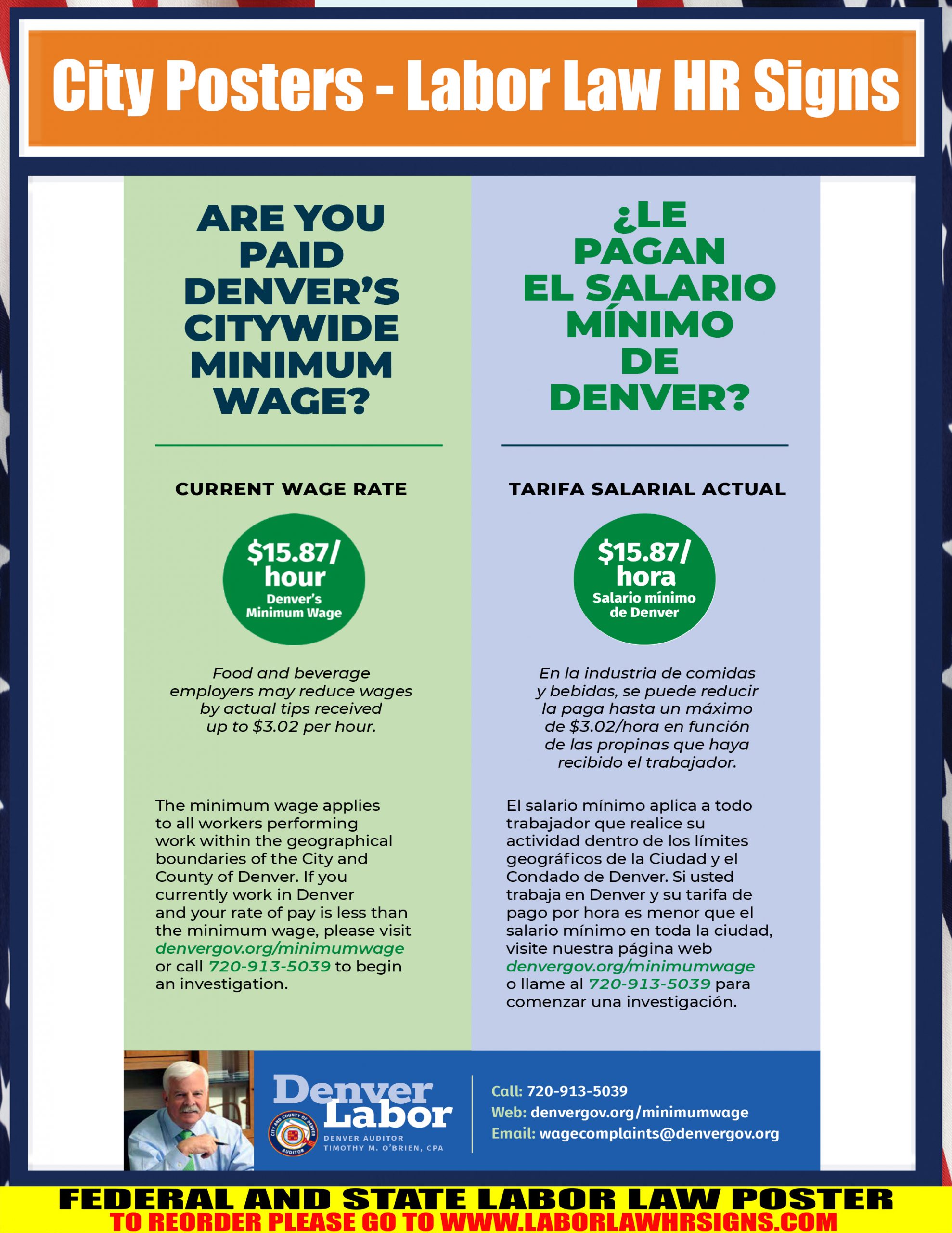 Colorado Denver Minimum Wage City poster LABORLAWHRSIGNS