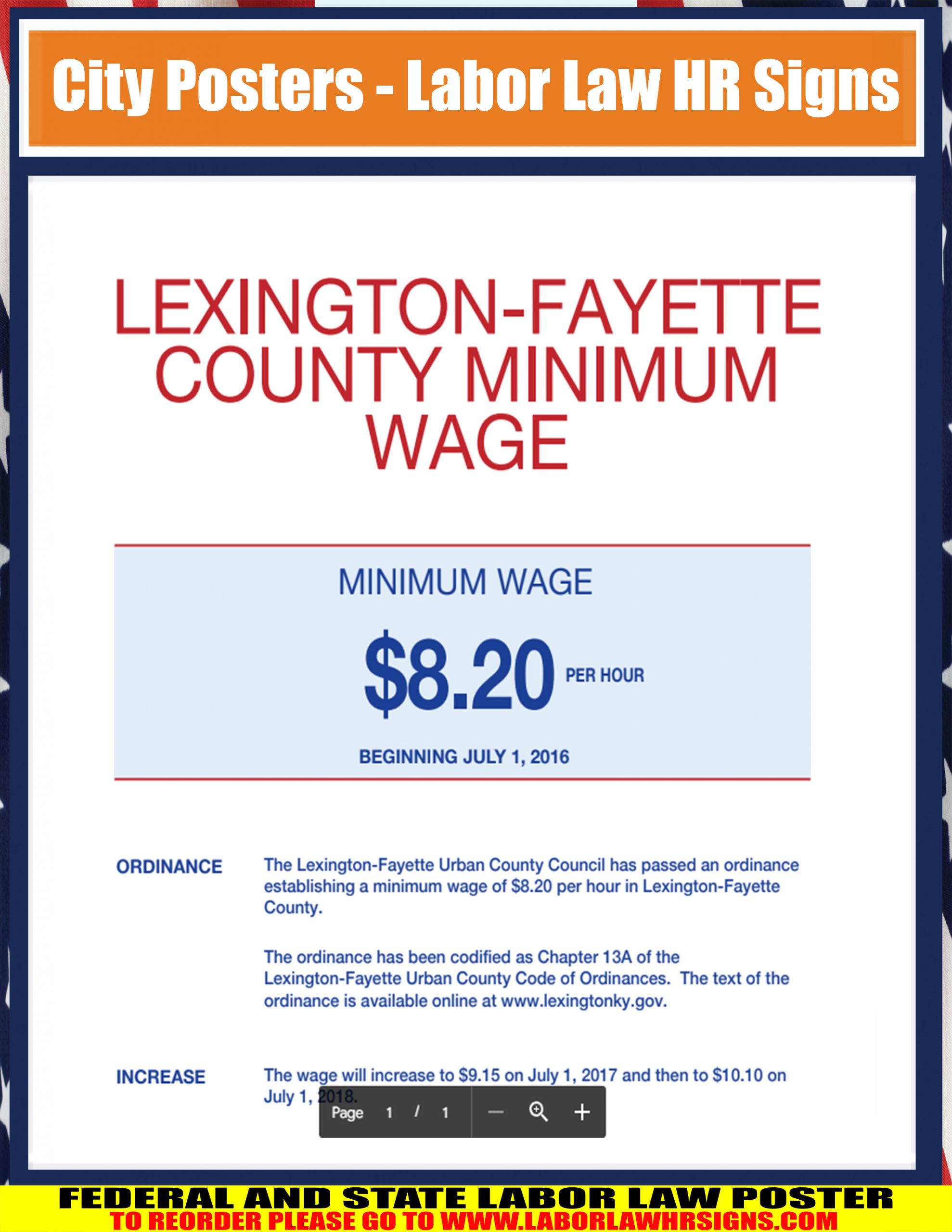 Kentucky Lexington Min Wage City Poster LABORLAWHRSIGNS