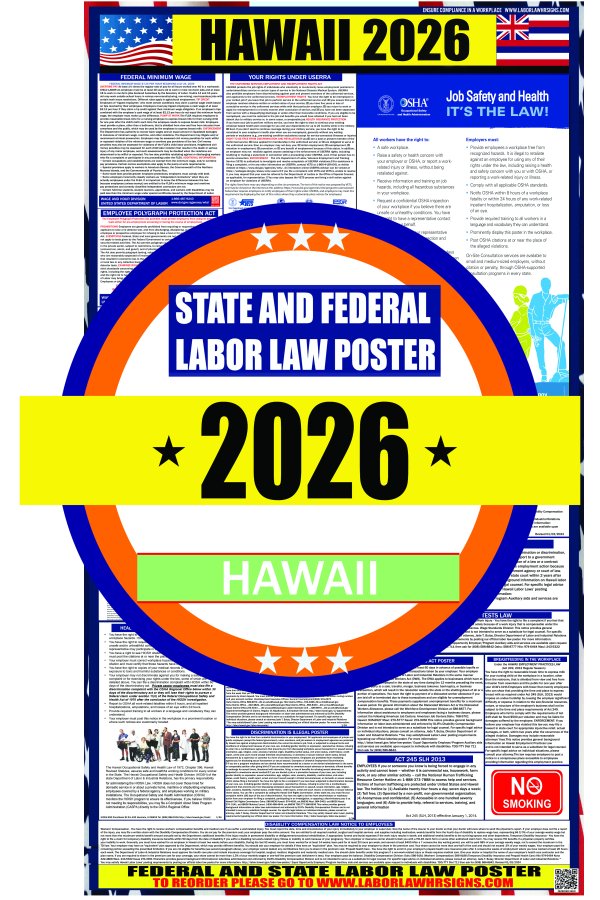 2026 Hawaii State and Federal Labor Law Poster - HI